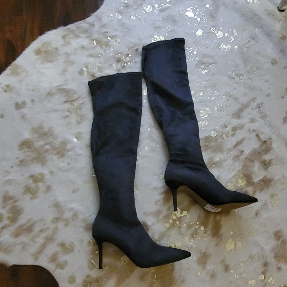 Grey Lena Stiletto-Heel Knee-High Boot